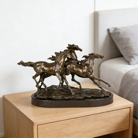 Three Galloping Horses Bronze Sculpture-Lost Wax Cast Equestrian Art Decor Statue|TPY-374