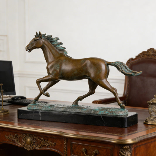 Running Horse Brass Sculpture-Galloping Horse Figurine, Symbol of Success and Strength|FDW-022