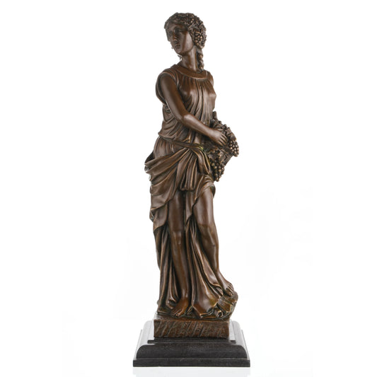 Autumn goddess bronze sculpture Demeter holding grapes harvest statue