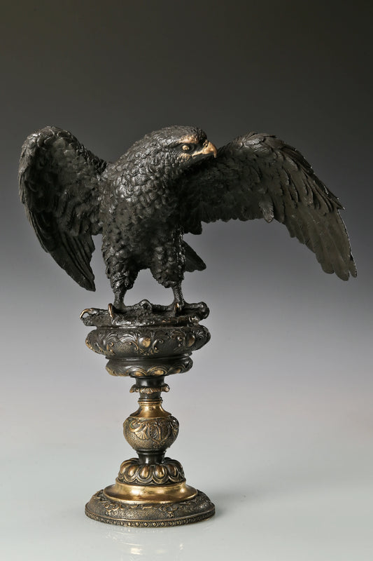 bronze eagle sculpture on ornate pedestal – elegant classical bird statue