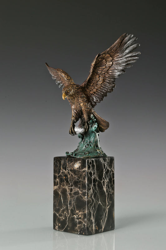 majestic bronze eagle statue with spread wings on marble base
