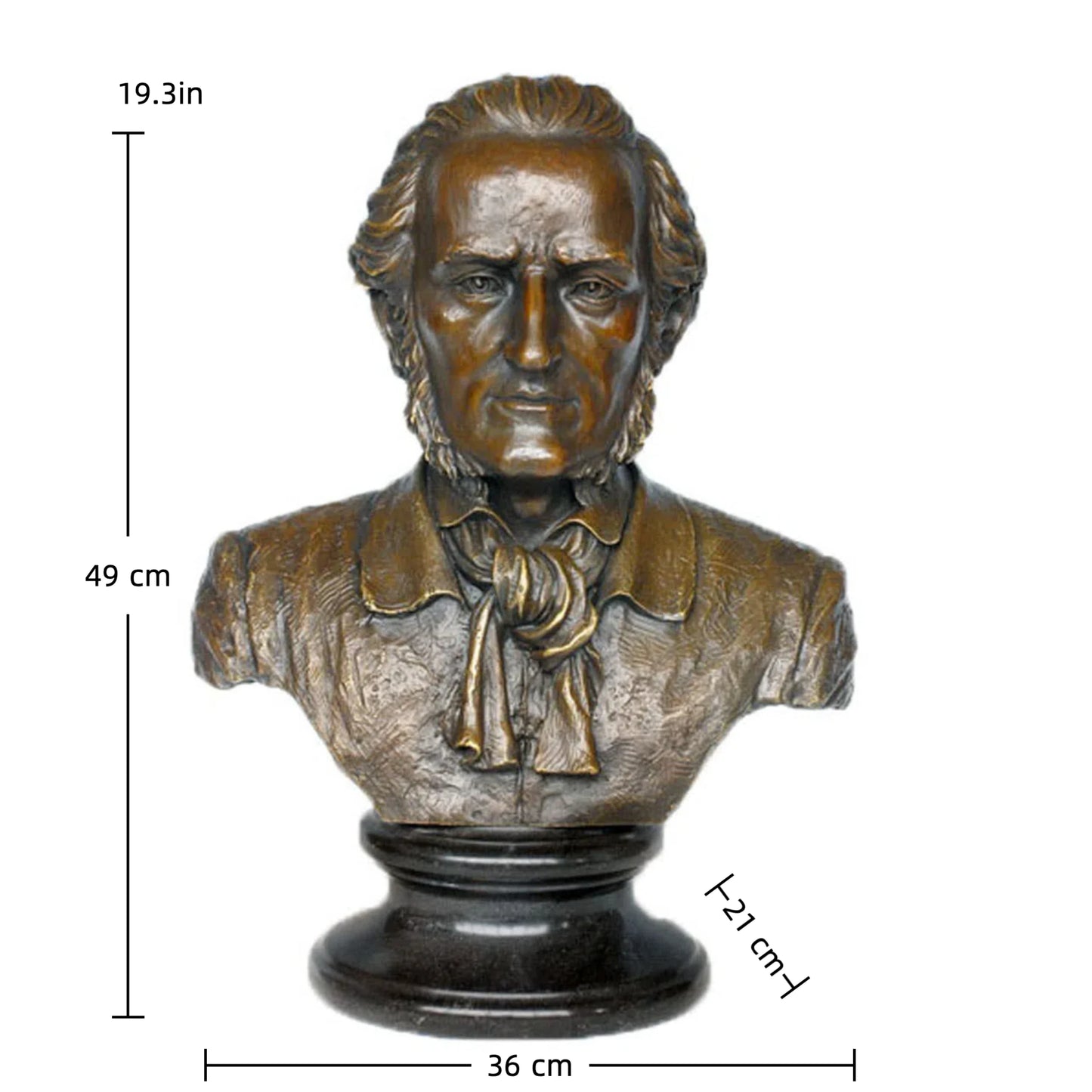 Realistic bronze bust of Richard Wagner, the revolutionary opera composer. Handcrafted sculpture with marble base—ideal for collectors, music lovers, and bold interiors.