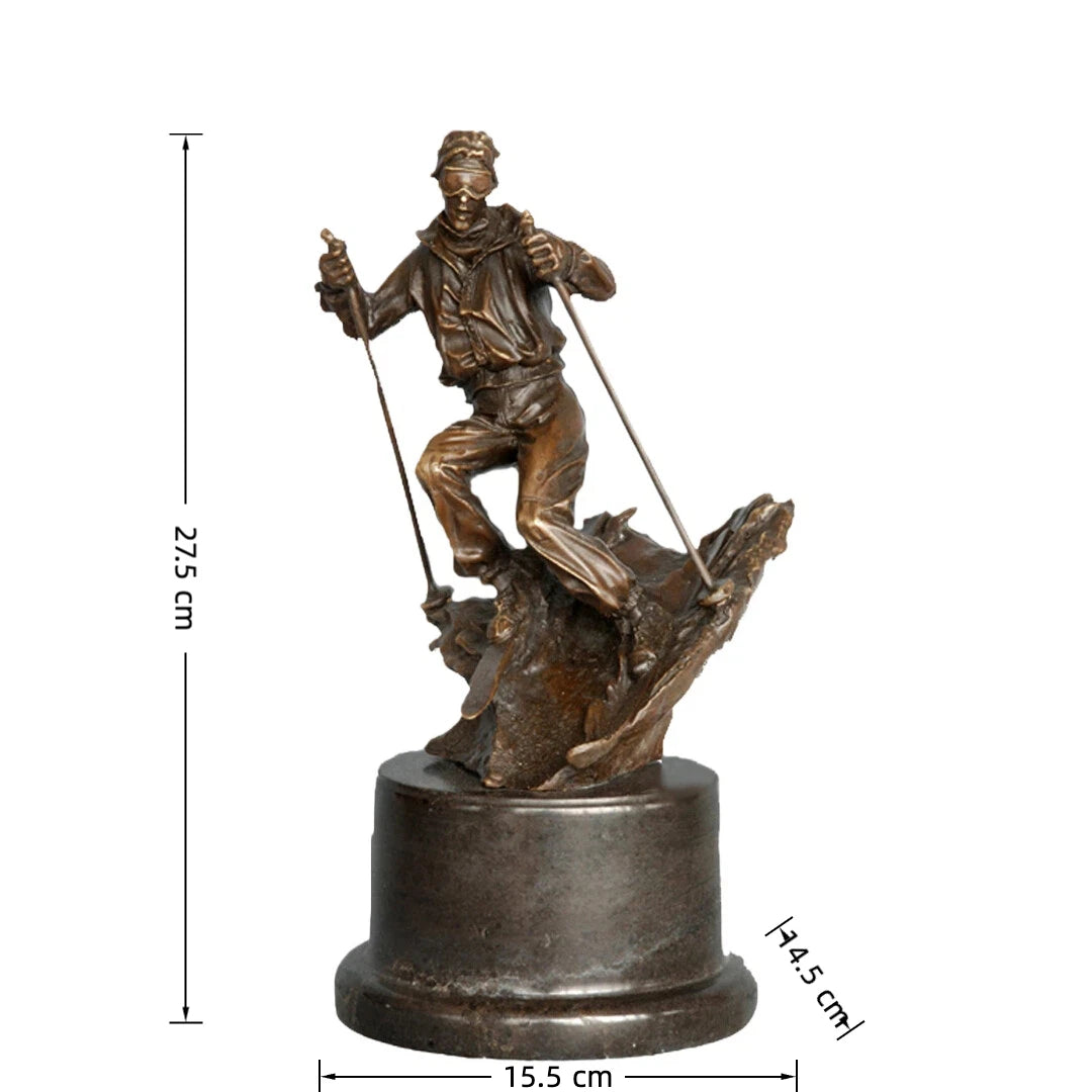 This dynamic bronze skier sculpture captures the intensity and precision of alpine sports, portraying the athlete in a powerful downhill stance. Crafted using the traditional lost-wax casting method, the sculpture showcases exceptional detail and artistic craftsmanship. The skier’s bent legs, forward posture, and firmly held ski poles convey strength, balance, and momentum, creating a vivid sense of motion and athletic control.