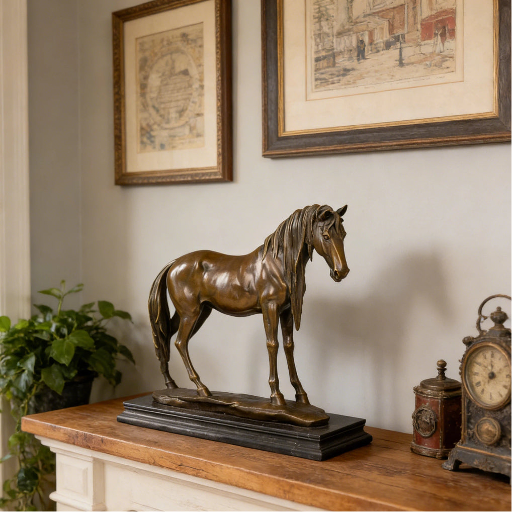 Bronze Horse Figurine with Flowing Mane-Luxury Decor Sculpture for Home or Office｜TPY-521