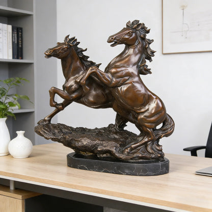 Bronze Double Horse Sculpture-Dynamic Equestrian Art Metal Statue｜TPY-072
