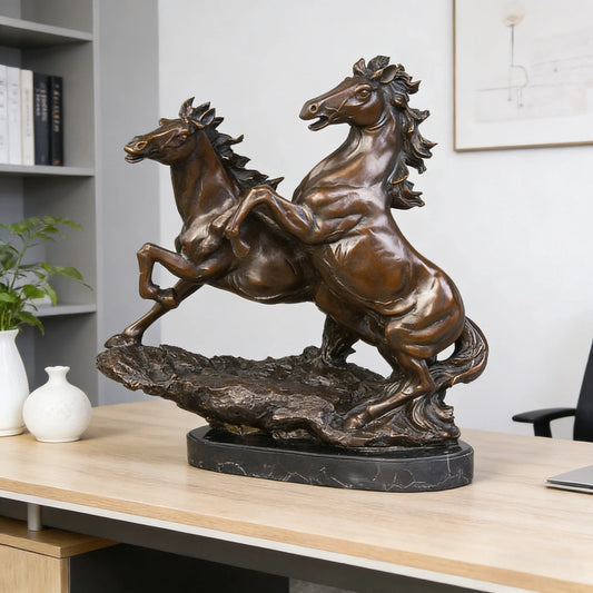 Bronze Double Horse Sculpture-Dynamic Equestrian Art Metal Statue｜TPY-072
