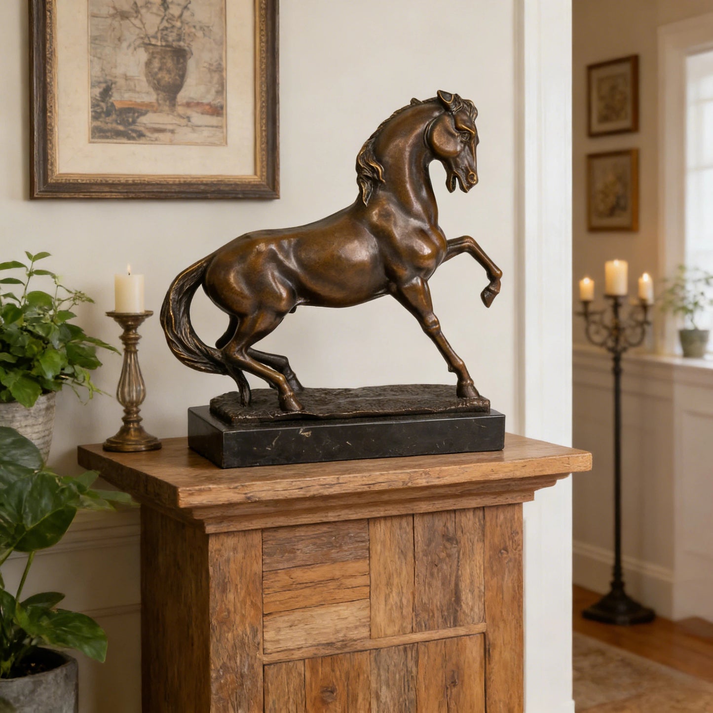 Rearing Bronze Horse Sculpture – Lost Wax Cast Equestrian Statue for Art Decor|TPY-308