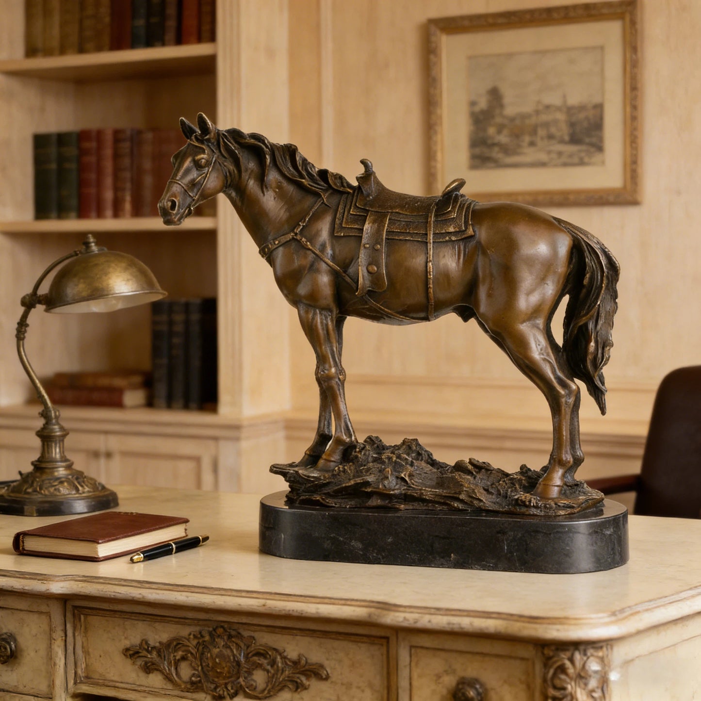 Western Saddle Bronze Horse Sculpture-Lost-Wax Cast Horse Statue｜TPY-603