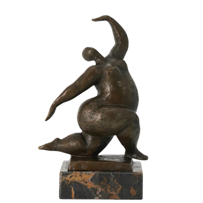 This abstract bronze figure sculpture expresses strength, motion, and emotional release through a bold, upward-reaching pose. The figure rises from a grounded stance, with the body twisting dynamically as one arm extends skyward—capturing a moment of transformation, aspiration, and inner power.