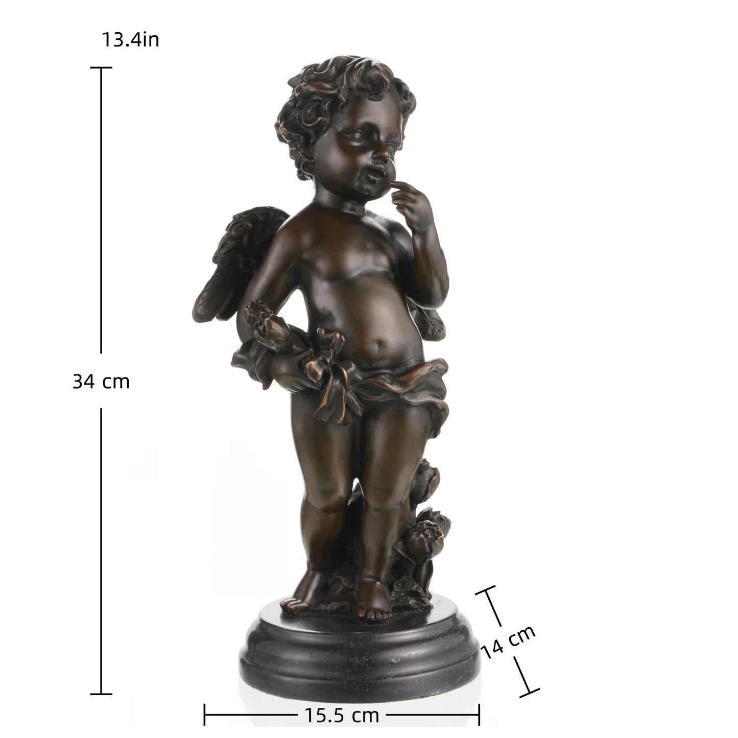 Classical cherub sculpture mounted on round marble base