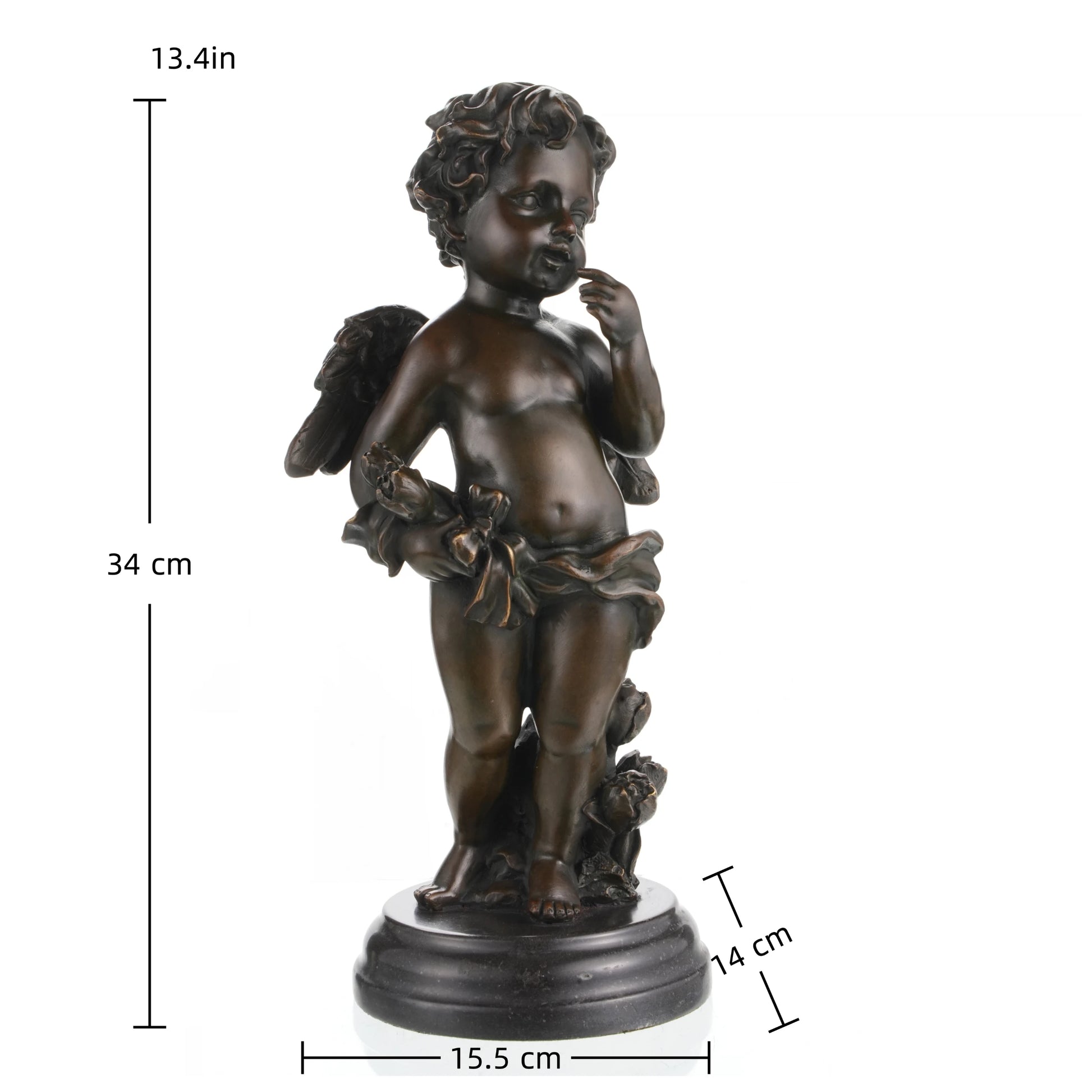 Classical cherub sculpture mounted on round marble base