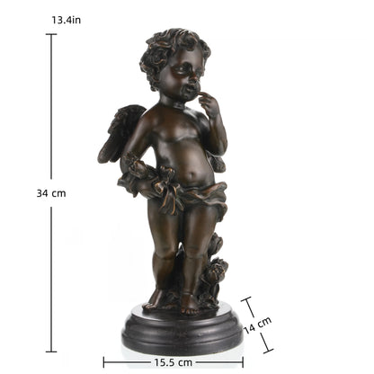 Classical cherub sculpture mounted on round marble base