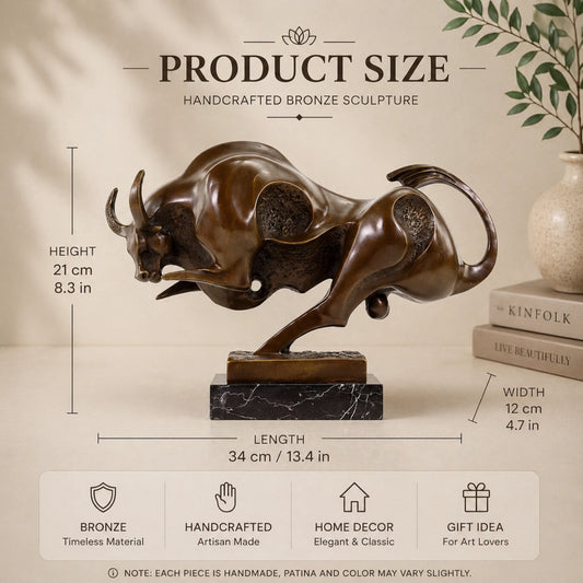 Contemporary abstract bronze charging bull sculpture with polished curves and textured voids, modern geometric animal statue on black marble base, loss wax casting fine art.