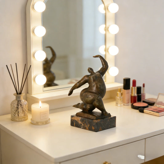 Voluptuous dancing woman bronze sculpture Botero style