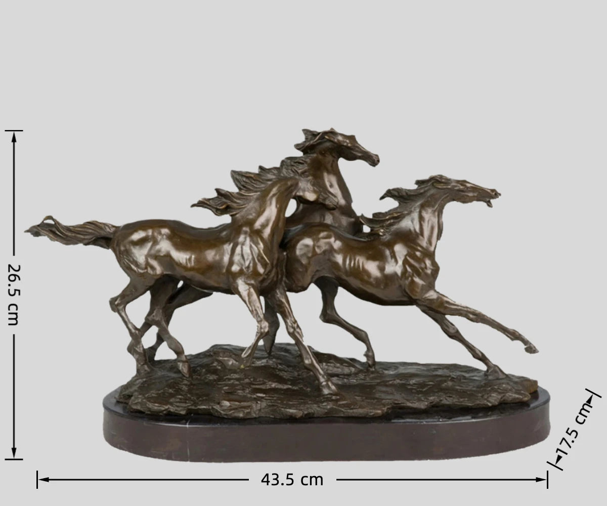 Three Galloping Horses Bronze Sculpture-Lost Wax Cast Equestrian Art Decor Statue｜TPY-374