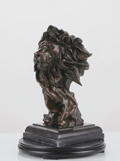 Bronze Lion Bust Sculpture-Majestic Art  Figurine Statue for Office Decor|YDW-130