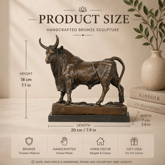 Standing bronze bull sculpture with realistic detail and strong grounded posture