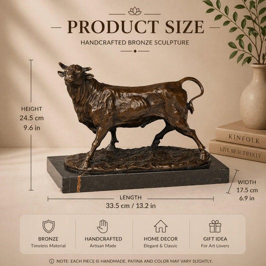 Realistic walking bronze bull sculpture with noble bearing and detailed anatomy, walking animal statue on red-veined black marble base, loss wax casting fine art.